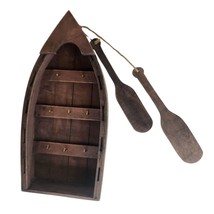 Wooden Boat Shelf Key Holder With Oars - Nautical Wall Decor - Rustic Lodge - $18.70