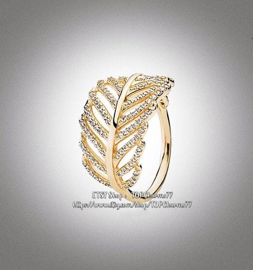 Woman Ring 14K Gold Plated Light As a Feather Pave Ring