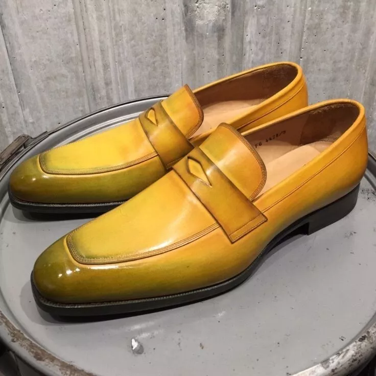New Handmade Yellow Leather Formal Loafers Party Wear Slip Ons Shoes For... - $149.99+