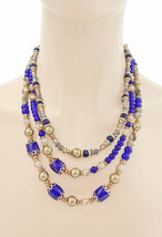 Multi-strand Layered Dark Blue Beads Everyday Casual Chic Elegant Necklace  - $22.33