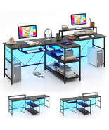 2-Person Reversible Computer Desk Long Office Desk with LED Lights-Black... - $4,632.36 MXN