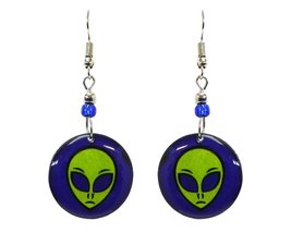 Alien Face Graphic Round Dangle Earrings - Womens Fashion Handmade Jewelry UFO A - $17.81