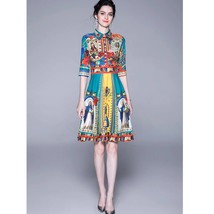 Women Summer Print Roman Style Dresses Vintage Christian Turn-down Collar Casual - £51.28 GBP