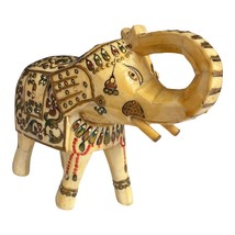 VTG Hand-Painted Sculpted Elephant Figurine – 7” Carved Sculpture Floral Design - $462.20 MXN