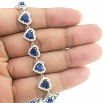 18Ct Round Cut Simulated Blue Sapphire Heart Love Bracelet 14K White Gold Plated - £184.14 GBP