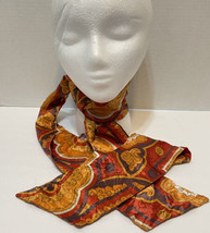 Vintage Scarf Silk Double Layer 4x56&quot; Bright Floral on Both Sides Orange... - £10.65 GBP