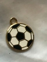 Estate Small Black &amp; White Enamel Soccer Ball Goldtone Charm or Small Pendant –  - £5.42 GBP