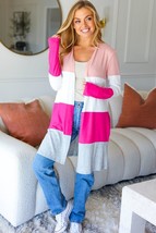 Face The Day Blush Wide Stripe Hacci Colorblock Cardigan - £17.98 GBP