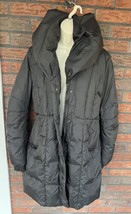 Express Black Parka Medium Down Feather Hooded Snap Zip Mid Length Jacke... - £25.75 GBP