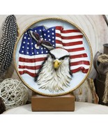 American Freedom Patriotic Soaring Bald Eagle By USA Flag Desktop Plate ... - £19.74 GBP