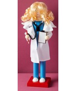 Wooden Christmas Nutcracker, 14&quot;, FEMALE DOCTOR WITH NOTEPAD &amp; STETHOSCO... - £27.25 GBP