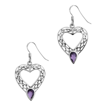 Celtic Eternity Knotwork Sterling Silver Love Heart Earrings with Amethyst - $25.25