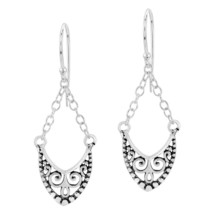 Chic Balinese Ornate Chained Sterling Silver Dangle Earrings - £11.86 GBP