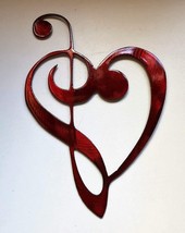 Music Clef Heart Metal Art - Metallic Red - Mini 9 1/2&quot;  tall x 6 1/2 &quot;wide - £16.50 GBP