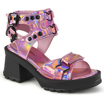 DEMONIA BRATTY-07 Pink Chunky Heel Black Goth Lolita Ankle Strap Sandals Shoes - £59.11 GBP