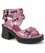 DEMONIA BRATTY-07 Pink Chunky Heel Black Goth Lolita Ankle Strap Sandals... - £57.84 GBP