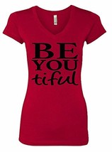 Exclusive VRW Be u tiful Womens T-shirt V Neck (Medium, Red) - £13.44 GBP