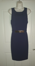 Windsor Navy Blue Sleeveless A-Line Knee Length Lined Dress Faux Belt SZ Small - £14.46 GBP