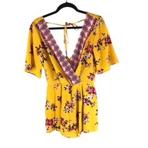 Trixxi Womens Romper V Neck Tie Back Floral Yellow XS - £6.26 GBP