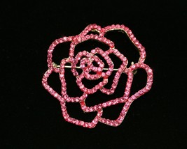 Sparkling Rhinestone Rose Brooch Pin Open Pave Crystal Bridal Bling, Flower Rose - £18.14 GBP
