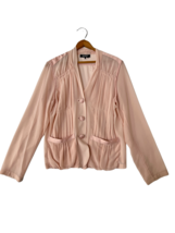 DKNY Womens Top Pink Semi-Sheer Pleated Blouse Shawl Collar Long Sleeve Size M - £12.99 GBP