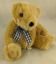 Tan Teddy Bear Plush 6 Inch Child World Blue Checked Ribbon Stuffed Anim... - £7.85 GBP