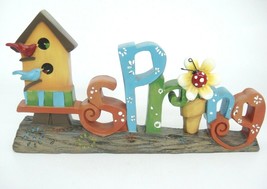 Spring Plaque Figurine Bird House 11&quot; Long Word Spelled Out Lady Bug Whimsical - £11.12 GBP