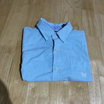 Chaps Mens Easy Care Shirt Size L Short Sleeve Button Check Blue - $13.93