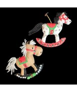 Vintage Handmade 2 Felt Jeweled Sequined Christmas Ornaments Rocking Horses - $39.91 CAD