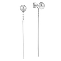 Convertible 2 in 1 Round Dome Chain Dangle Bars Front Back .925 Silver Earrings - £13.07 GBP