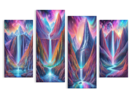 NEW! Ready To Hang 4 Panel Pastel Cosmic Falls Wrapped Canvas WOW! - £71.92 GBP