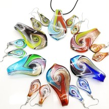 Ashion 6set glass murano leaf twist pendant necklace earrings jewelry set free shipping thumb200