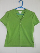 Petite Sophisticate Womens Polo Blouse Green Silk Blend Medium - $9.99