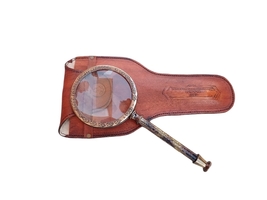 Brass Magnifying Glass Handheld with Leather case  Table Decorative Vintage look - £31.17 GBP