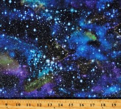 Cotton Galaxy Space Stars Glitter Blue Purple Green Fabric Print by Yard D772.82 - £11.95 GBP