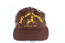 Vintage 80s Rockabilly Dave&#39;s Guns &amp; Archery Deer Camouflage Trucker Hat... - £45.73 GBP