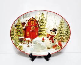 NEW Holly Hill Snowman Christmas Platter  13&quot; L x 10 &quot;W Ceramic - $18.99