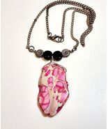 Vintage Pink Nature Minimalist Necklace Costume Handmade Faux Agate B66 ... - $27.86 CAD
