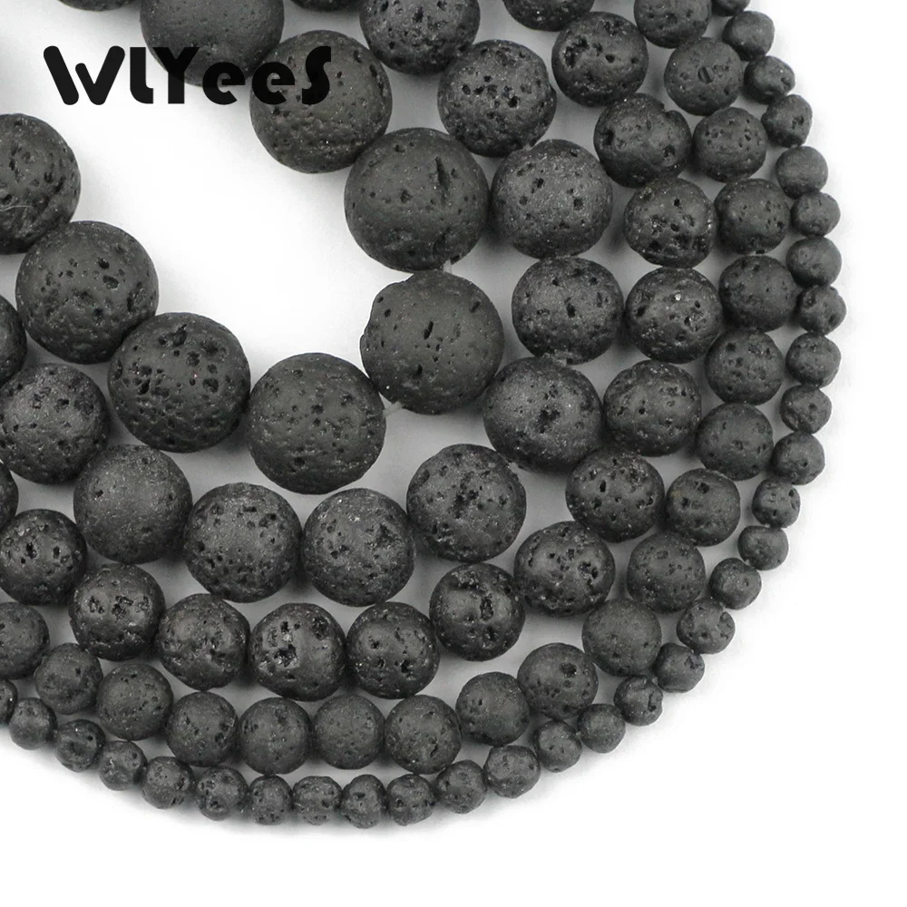 WLYeeS Wholesale black lava natural stone beads round loose bead 4 6 8 10 12mm - £6.28 GBP