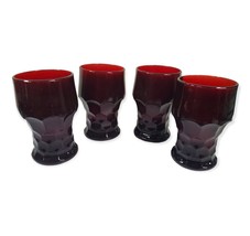 4 Vintage 60&#39;s Anchor Hocking Royal Ruby Red Glass Georgian 4.25&quot; Water ... - $31.03