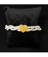 Braided Stainless Steel Silver Mesh Bracelet with Gold Heart Accent - £7.52 GBP