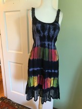 New Tags Vintage Hippie Dress Rainbow Tie Dye India Gauze Dress Small - £30.36 GBP