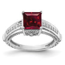 Silver  Lab Created Ruby and CZ Ring QR6322 - £44.94 GBP