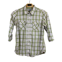 Carhartt Shirt Womens Medium Green Plaid Button Up 3/4 Roll Tab Sleeve Cotton - £19.96 GBP