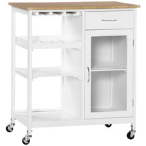 Rolling Kitchen Island Cart w/ Wine Rack &amp; Storage - White - $254.30 CAD