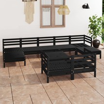 10 Piece Garden Lounge Set Black Solid Wood Pine - £333.89 GBP