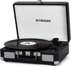 Vinyl Record Player 3-Speed Bluetooth Portable Suitcase Belt-Driven, Black - $64.97