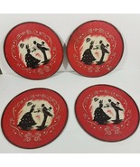 4 Metal Serving Trays VTG Red Black Victorian Man Woman Silhouette Round... - £16.51 GBP