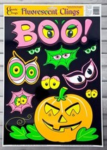 Halloween Flourescent Window Decor Cling Boo Pumpkin Eyes Cobwebs VTG 2001 - £6.14 GBP