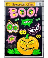 Halloween Flourescent Window Decor Cling Boo Pumpkin Eyes Cobwebs VTG 2001 - £6.04 GBP